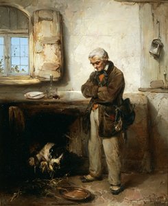 बूढ़ा आदमी और कुत्ता, लगभग 1855, डोमिनिको इंडुनो द्वारा (1815-1878), कैनवास पर तेल, 45x54 सेमी