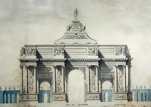 आर्क डी ट्रायम्फ, क्लाउड पेरौल्ट (1613-78) द्वारा डिजाइन के बाद (कागज पर पानी के रंग और गौचे) द्वारा डुपोई डुपोई