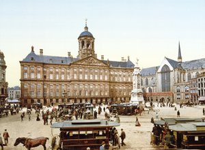1890-1900 में डैम स्क्वायर से एम्स्टर्डम में रॉयल पैलेस