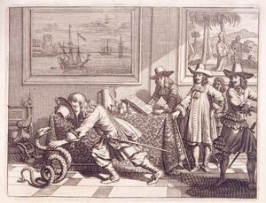 एक कोबरा से निपटना जिसने डच ऑफिसर्स रूम, 1672 पर आक्रमण किया द्वारा डच स्कूल