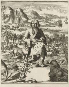 लुइस हेन्नेपिन उत्तरी अमेरिका में उतरे, पब। 1688 उत्कीर्णन। द्वारा डच स्कूल