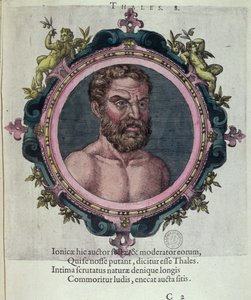 मिलेटस (c.625-547 ईसा पूर्व), वर्ष से और जोहान्स Sambucus द्वारा नए चिकित्सकों और दार्शनिकों आइकन (1531-1584) के थेल्स, एंटवर्प 1574 (रंग उत्कीर्णन) में Plantin द्वारा प्रकाशित द्वारा डच स्कूल