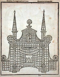 जोहान वैन डेर ग्रोएन द्वारा 'द डच गार्डनर' से ट्रेलिसवर्क डिज़ाइन, 1699 में प्रकाशित (उत्कीर्णन) द्वारा डच स्कूल