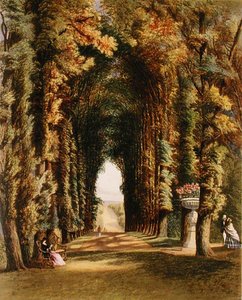 'विस्टा' इन द गार्डन्स एट टेडेस्ले, 'द गार्डन्स ऑफ़ इंग्लैंड' से, 1857 में प्रकाशित (कलर लिथो) द्वारा ई। एडवेनो ब्रुक