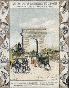 1894 में पेरिस में प्लेस डे ल'एटोइल - स्टीम ट्राम - मेल - द बिग ऑम्निबस - ई लेटेलियर द्वारा चित्रण - प्रोटेज ऐतिहासिक नोटबुक, 19 वीं शताब्दी के अंत में द्वारा ई। लेटलियर