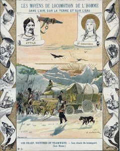 परिवहन टैंक - अत्तिला के हूण (सीए। 395-453) - जंगली आक्रमण - ई लेटेलियर द्वारा चित्रण - ऐतिहासिक नोटबुक की रक्षा करता है, 19 वीं शताब्दी के अंत में - द्वारा ई। लेटलियर