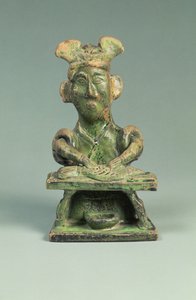 एक मछुआरे का चित्र, कब्र का शिल्प, पूर्वी हान राजवंश, 25-220 (मिट्टी के बरतन)