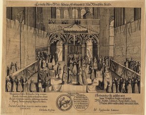 रोमन सम्राट के रूप में किंग फर्डिनेंड द्वितीय का राज्याभिषेक। 1619 द्वारा एबरहार्ड केसर