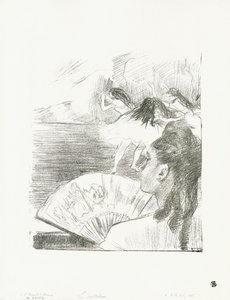थिएटर में - वुमन विथ ए फैन, c.1878-80 द्वारा एडगर डीगास