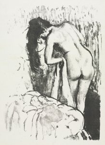 न्यूड वूमेन स्टैंडिंग, ड्राईंग हैर्सेल्फ, 1891-1892।