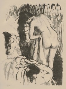 न्यूड वूमेन स्टैंडिंग, ड्राईंग हैर्सेफ, c.1891-92 (लोथ पेपर पर लोथो)