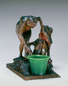 महिला अपने बाएं पैर, c.1890 (मोम, धातु कवच, सिरेमिक, लकड़ी के आधार पर) द्वारा एडगर डीगास