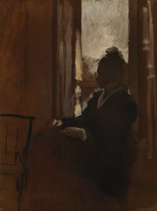 एक खिड़की पर महिला, c.1871-2 (लिनन पर कागज पर तेल) द्वारा एडगर डीगास