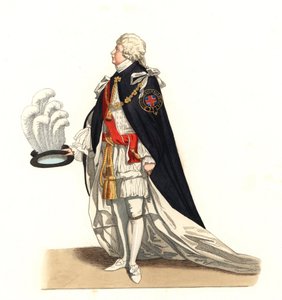 जॉर्ज फ्रेडरिक अगस्टे (1727-1760), प्रिंस ऑफ वेल्स, इंग्लैंड 18वीं शताब्दी - एडमंड लेचेवेलियर-चेविग्नार्ड (1825-1902) के चित्रण पर आधारित लिथोग्राफी, "कॉस्ट्यूम्स हिस्टोरिक्स डेस 16थ" से द्वारा एडमंड लेचेवेलियर-चेविग्नार्ड