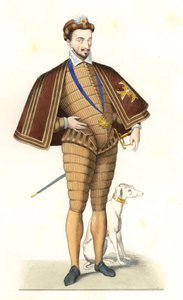 फ्रांस के राजा हेनरी III (1551-1589), ऑर्डर ऑफ द होली स्पिरिट का हार पहने हुए - एडमंड लेचेवेलियर-चेविग्नार्ड (1825-1902) के एक चित्रण के बाद लिथोग्राफी, "कॉस्ट्यूम्स हिस्टोरिक्स डेस 16th" से