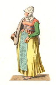 16वीं सदी के पुर्तगाली किसान - एडमंड लेचेवेलियर-चेविग्नार्ड (1825-1902) के चित्रण पर आधारित लिथोग्राफी, "" कॉस्ट्यूम्स हिस्टोरिक्स डेस 16थ से द्वारा एडमंड लेचेवेलियर-चेविग्नार्ड