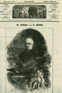 एडोल्फ थियर्स का पोर्ट्रेट (1797-1877), फ्रांसीसी राजनीतिज्ञ। ई. मोरिन द्वारा "" L'Eclipse"" में कवर, जुलाई 12 द्वारा एडमंड मोरिन