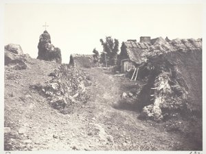 ऑवरगने में छप्पर वाले कॉटेज, कलवारी के साथ, 1852, 1978 में छपे। द्वारा एडवर्ड बाल्डस