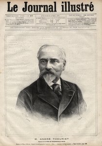 आंद्रे थ्यूरिएट का पोर्ट्रेट (1833-1907), फ्रांसीसी उपन्यासकार, कवि और शिक्षाविद - 1891 के "ले जर्नल इलस्ट्रियस" में नवेलियर द्वारा उत्कीर्णन