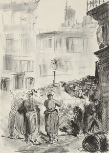 बैरिकेड, 1871, 1884 मुद्रित द्वारा एडोर्ड मैनेट