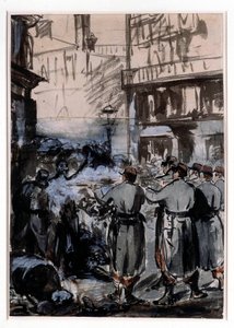 1871 का टाउन: "" द बैरिकेड "" एडौर्ड मानेट द्वारा ड्राइंग (1832-1883) 1871 डिम। ४६.२ x ३२.५ मी द्वारा एडोर्ड मैनेट