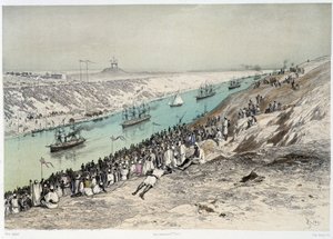 जी निकोल द्वारा "" स्वेज नहर के उद्घाटन में एल-गुइसर को मार्ग। १८६९ द्वारा एडौर्ड रिउ