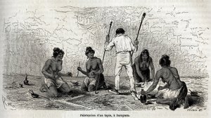 पॉल मार्कॉय ने 1848 से 1860 तक प्रशांत महासागर से अटलांटिक महासागर तक पॉल मार्कॉय की यात्रा को चित्रित करने के लिए, रिओ द्वारा चित्रित सरयाकु (पेरू) की विधवाओं के साथ एक कालीन बनाना सीखा। "ले टूर डू मोंडे" में उत्कीर्णन, संपादित एडौर्ड चार्टन द्व द्वारा एडौर्ड रिउ