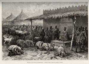 वाघडौगौ (औगाडौगौ, बुर्किना फासो) के मोसी साम्राज्य (या मोसे) से नाबा सनम में स्वागत। 1887-1889 में ले टौ में कैप्टन लुई गुस्ताव बिंगर (1856-1936) द्वारा "नाइजर से गाइनी की खाड़ी तक" कहानी को चित्रित करने के लिए रिओ द्वारा उत्कीर्णन द्वारा एडौर्ड रिउ
