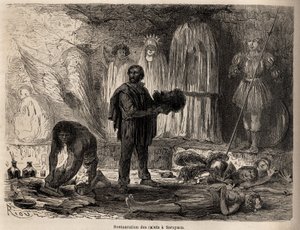 1848 से 1860 तक प्रशांत महासागर से अटलांटिक महासागर तक पॉल मार्कॉय की यात्रा को चित्रित करने के लिए, सरयाकु (पेरू) में संतों की मूर्तियों की बहाली, 1848 से 1860 तक प्रशांत महासागर से पॉल मार्कॉय की यात्रा को चित्रित करने के लिए। एडौर्ड चार्टन द्वारा संपादि द्वारा एडौर्ड रिउ