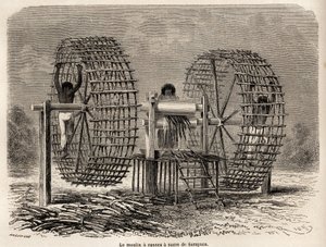 1848 से 1860 तक प्रशांत महासागर से अटलांटिक महासागर तक पॉल मार्कॉय की यात्रा को चित्रित करने के लिए, रिओ द्वारा चित्रित सरयाकू (पेरू) से गन्ना पीसने के लिए मिल। एडौर्ड चार्टन द्वारा संपादित "ले टूर डु मोंडे" में उत्कीर्णन द्वारा एडौर्ड रिउ