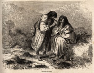 तम्बाकू नीलामीकर्ता, एंटिस (पेरू) की जनजाति की परंपरा के अनुसार मेकअप, रिओ द्वारा चित्रित, पॉल मार्कोय की प्रशांत महासागर से अटलांटिक महासागर तक 1848 से 1860 तक की यात्रा को दर्शाता है। "ले टूर डू मोंडे" में उत्कीर्णन, एडौर्ड द्वारा संपादित द्वारा एडौर्ड रिउ