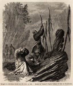 एक ओबो की भक्ति में मंगोल, बक्का और मंगोलिया पहाड़ों के पास, वाउमॉर्ट (? -1886) द्वारा चित्रित, 1859 से 1862 तक शंघाई से मास्को तक की यात्रा को चित्रित करने के लिए, एम। डी बोरबौलोन, चीन के फ्रांसीसी मंत्री। "" ले टूर डू मोंडे "" में उत्