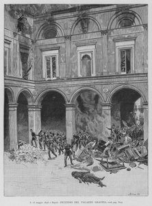 15 मई 1848 को नेपल्स में, ग्रेविना पैलेस की आग (उत्कीर्णन)