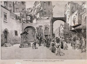 वीटो के वोट का प्रतिनिधित्व, ला माला वीटा से, ओपेरा अम्बर्टो जिओर्डानो द्वारा (उत्कीर्णन) द्वारा एडुआर्डो मटानिया