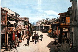 उन्नीसवीं सदी के मध्य में हांगकांग की एक सड़क (रंग लिथो) द्वारा एडुआर्ड (बाद) हिल्डेब्रांड