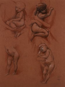 अपनी माँ की बाहों में बच्चों का अध्ययन, 1887 (लाल कागज पर सफेद, लाल und सफेद चाक) द्वारा एडवर्ड बर्न जोन्स