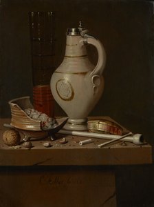 अभी भी धूम्रपान के बर्तन और बीयर मग के साथ जीवन, 1664