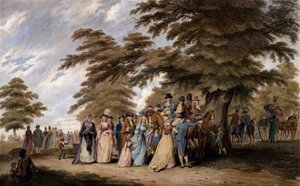 हाइड पार्क में एक एयरिंग, 1796 रंगीन उत्कीर्णन द्वारा एडवर्ड डेज़