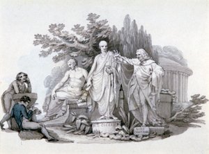 डेमोस्थनीज, सिसरो और पिट की मूर्तियों पर विचार करते दो युवा, c1780-1848 द्वारा एडवर्ड फ्रांसिस बर्नी