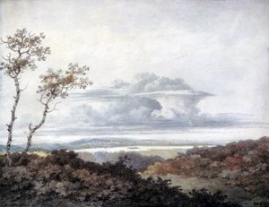 ल्यूक हावर्ड (1772-1864) c.1808-11 द्वारा बाद के क्लाउड अध्ययन के साथ ग्रामीण परिदृश्य (कागज पर wc)