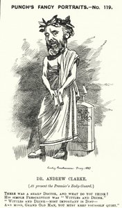 पंच कार्टून: सर एंड्रयू क्लार्क, ब्रिटिश चिकित्सक, विलियम इवार्ट ग्लैडस्टोन के चिकित्सक द्वारा एडवर्ड लिनली (बाद में) सैम्बोर्न