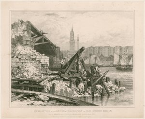 ओल्ड लंदन ब्रिज के हिस्से का विध्वंस। मार्च 1832 द्वारा एडवर्ड विलियम कुक
