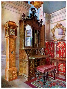 18 वीं शताब्दी के शुरुआती फर्नीचर का एक समूह, 1910।