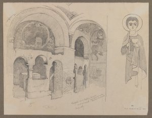 एस्ना में प्रारंभिक ईसाई (कॉप्टिक) मठ, 1 मार्च, 1887 (पेपर पर ग्रेफाइट)