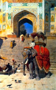 गेटवे पर शाही हाथी, 19 वीं सदी की शुरुआत में मथुरा की जामी मस्जिद में।