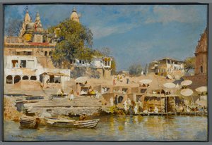 1883-85 में बनारस में मंदिर और स्नान घाट द्वारा एडविन लॉर्ड वीक्स