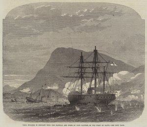HMS के तट पर केप हेतिन में फ्लोटिला और फॉर्ट्स के साथ संघर्ष में HMS बुलडॉग