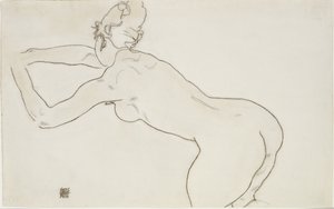 महिला नग्न घुटना टेककर और बाईं ओर झुकते हुए, 1918
