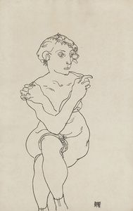 बैठी महिला नग्न, हाथ और पैर पार, 1918
