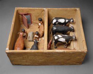 मेकेट्रे की कब्र से स्थिर मवेशी का मॉडल, c.1981–1975 ईसा पूर्व (प्लास्टर और चित्रित लकड़ी, गेसो)